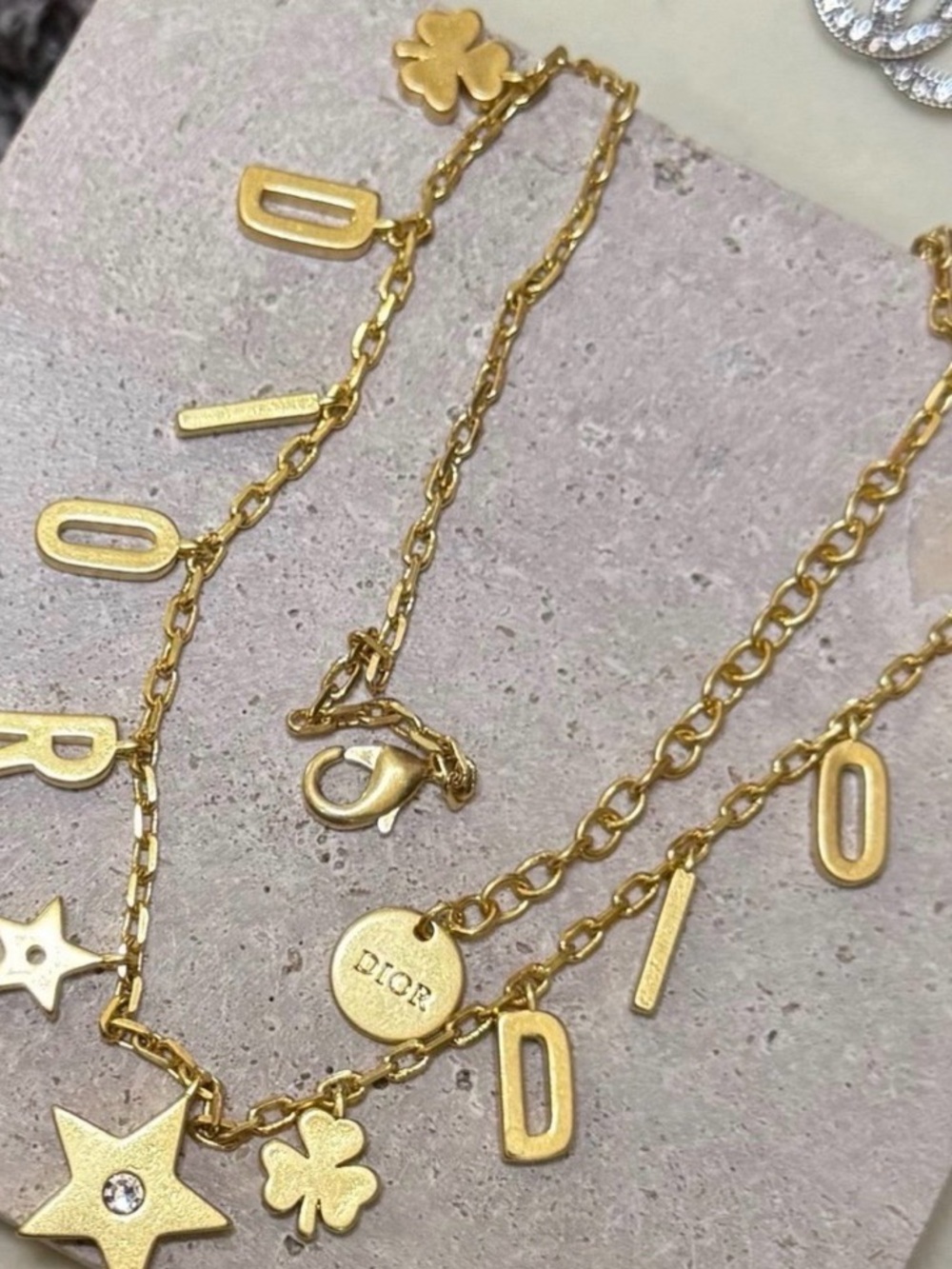 Dior Gold-Tone Layered Logo & Charm Necklace